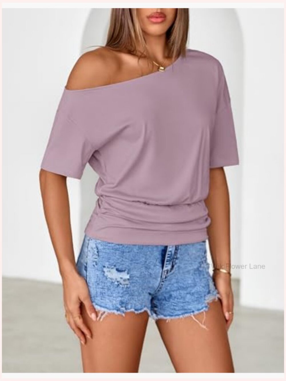 Off Shoulder Asymmetrical Tee Going Out Top Loose Fit Y2k - Picture 3 of 7